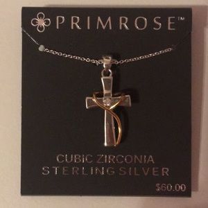 Cubic Zirconia Sterling Silver Cross Necklace